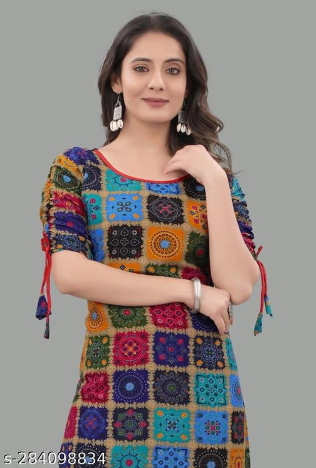 Rayon Printed Kurti for Women (Blue,M) - Essentials