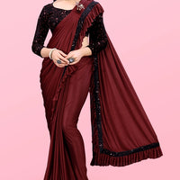 Lycra Blend Solid Saree for Women (Maroon, 6.3 m) - Essentials