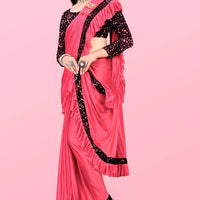 Lycra Blend Solid Saree for Women (Maroon, 6.3 m) - Essentials