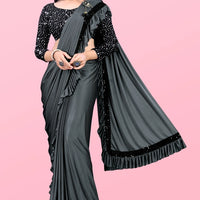 Lycra Blend Solid Saree for Women (Maroon, 6.3 m) - Essentials