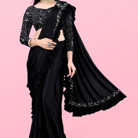 Lycra Blend Solid Saree for Women (Maroon, 6.3 m) - Essentials