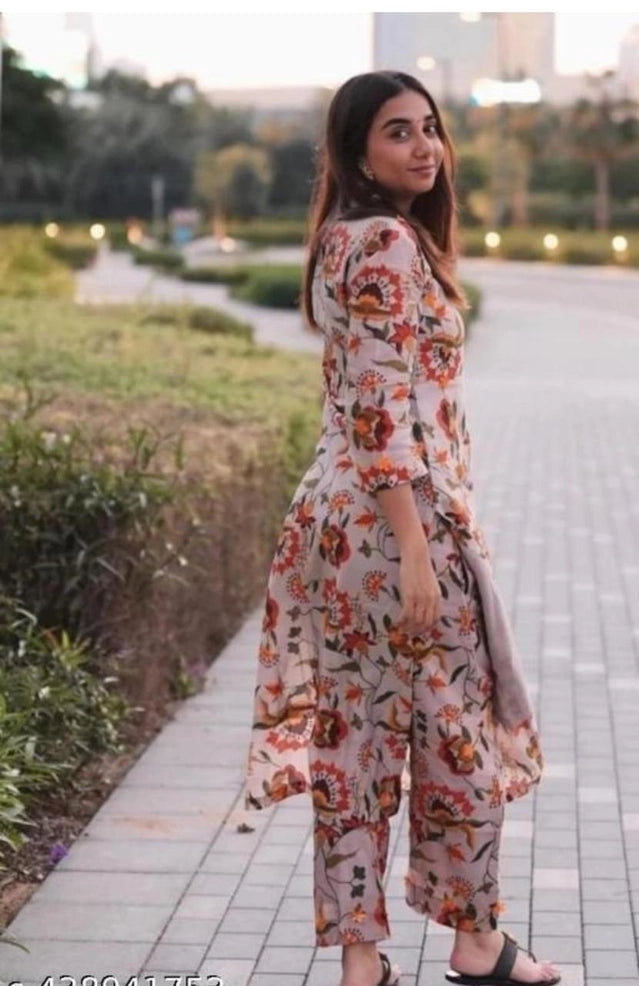 Cotton Printed Kurti with Pant for Women (Multicolor, S) - Essentials