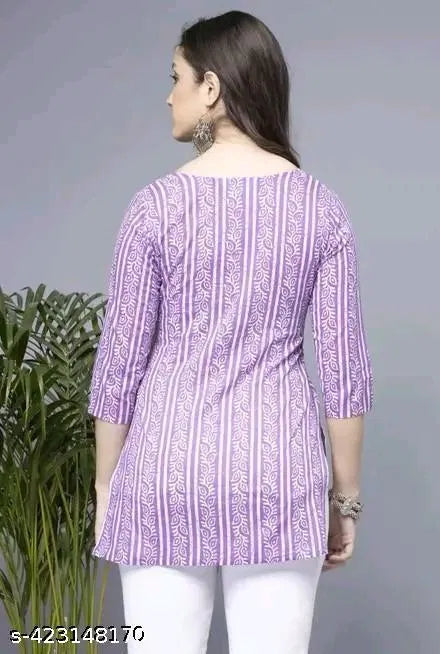 Lavender Short Kurti, Stylish Women's Pure Cotton kurti - Essentials