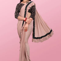 Lycra Blend Solid Saree for Women (Maroon, 6.3 m) - Essentials