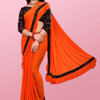 Lycra Blend Solid Saree for Women (Maroon, 6.3 m) - Essentials