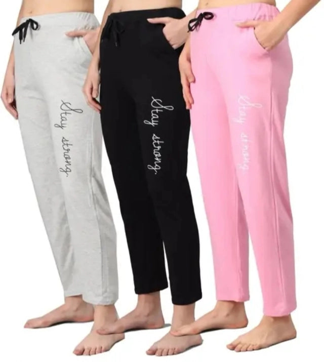 Cotton Blend Straight Fit Trouser for Women (Multicolor, M) (Pack of 3) - Essentials