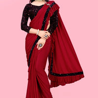 Lycra Blend Solid Saree for Women (Maroon, 6.3 m) - Essentials