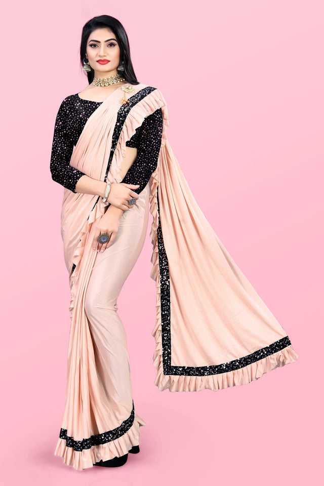 Lycra Blend Solid Saree for Women (Maroon, 6.3 m) - Essentials