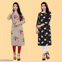 Crepe Printed Kurti for Women (Brown & Black, S) (Pack of 2) - Essentials
