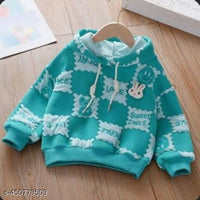 Woolen Printed Hoodie for Girls (Turquoise, 0-1 Years) - Essentials