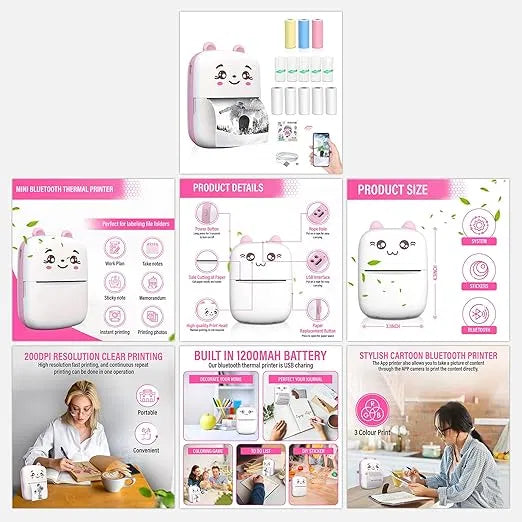 Bluetooth Mini Printer | Inkless Wireless Thermal Printer (Black & White) | Portable Ink Free Printer for Android & iOS - Essentials