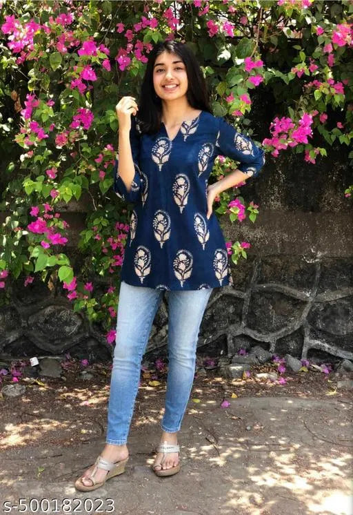 Trendy Fashionable block print Kurtis - Essentials