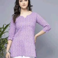 Lavender Short Kurti, Stylish Women's Pure Cotton kurti - Essentials