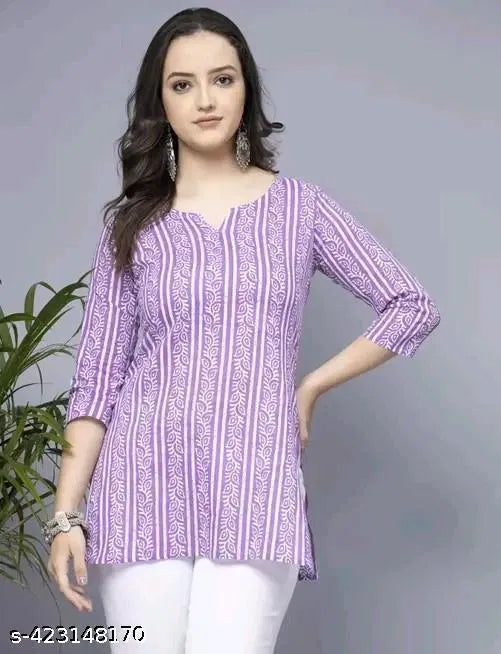 Lavender Short Kurti, Stylish Women's Pure Cotton kurti - Essentials