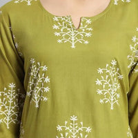 Printed Rayon Green Short Kurti For Girls and Women - Essentials