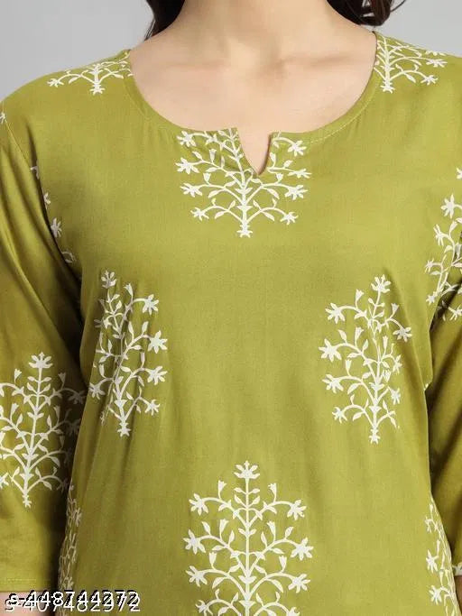 Printed Rayon Green Short Kurti For Girls and Women - Essentials