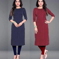 Crepe Striped Kurti for Women (Blue & Red, S) (Pack of 2) - Essentials