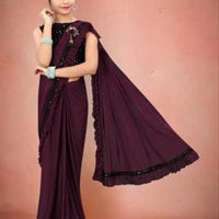 Lycra Solid Saree for Girls (Wine, 9-10 Years) - Essentials