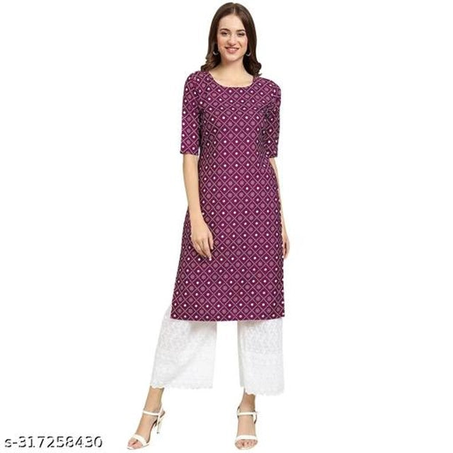 Crepe Printed Kurti for Women (Maroon, S) - Essentials