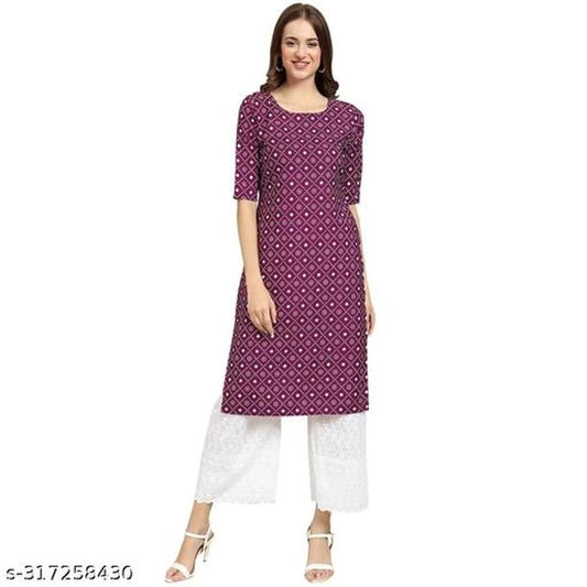 Crepe Printed Kurti for Women (Maroon, S) - Essentials