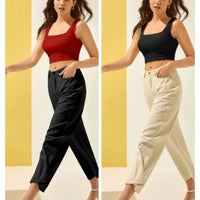 Cotton Blend Solid Top for Women (Maroon & Black, S) (Pack of 2) - Essentials