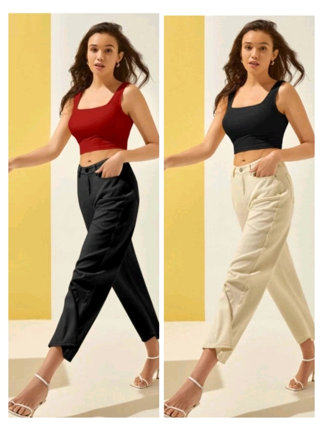 Cotton Blend Solid Top for Women (Maroon & Black, S) (Pack of 2) - Essentials