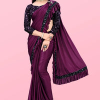 Lycra Blend Solid Saree for Women (Maroon, 6.3 m) - Essentials