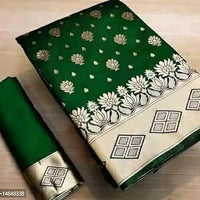 Jacquard Printed Saree for Women (Dark Green, 6.3 m) - Essentials