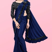 Lycra Blend Solid Saree for Women (Maroon, 6.3 m) - Essentials