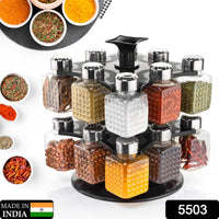 5503 All New Square 16 Bottle Design 360 Degree Revolving Spice Rack Container Condiment Pieces Set Square Small Container - Essentials