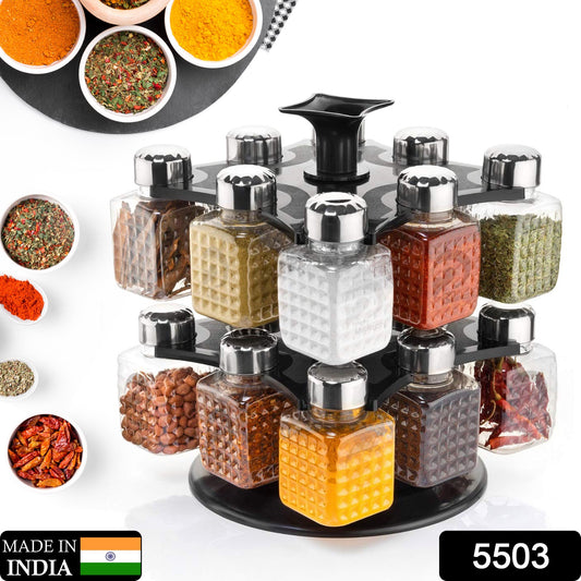 5503 All New Square 16 Bottle Design 360 Degree Revolving Spice Rack Container Condiment Pieces Set Square Small Container - Essentials