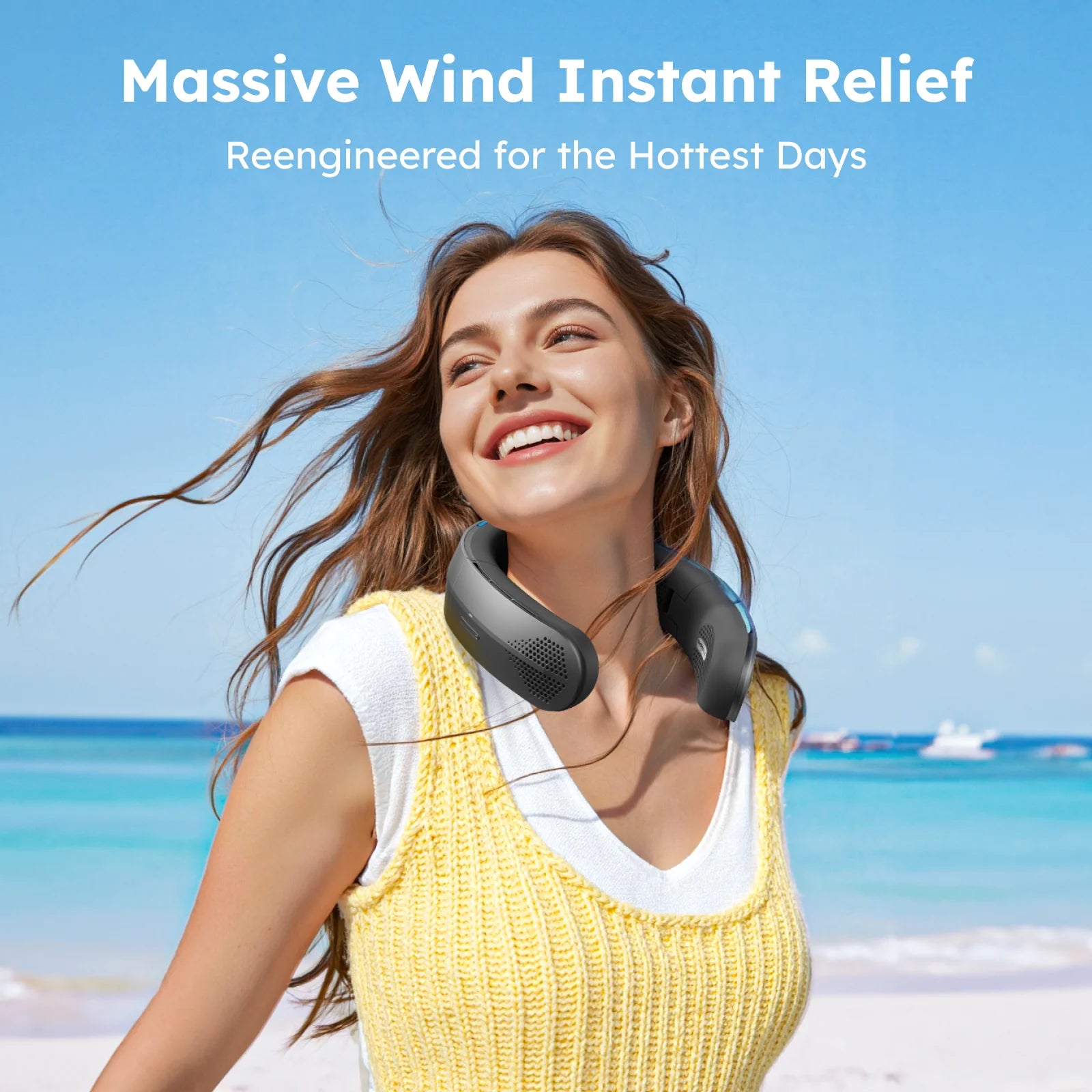 Portable Neck Fan | USB Rechargeable Bladeless Wearable Personal Fan with 3 Speeds – Hands-Free Cooling for Outdoor & Indoor Use - Essentials