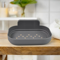 Plastic Soap Dish Holder For Bathroom Shower Wall Mounted Self Adhesive (1 Pc) - Essentials