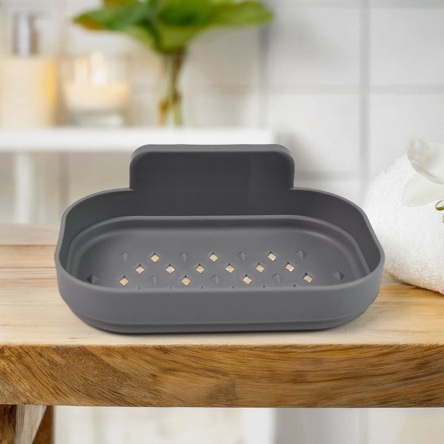 Plastic Soap Dish Holder For Bathroom Shower Wall Mounted Self Adhesive (1 Pc) - Essentials