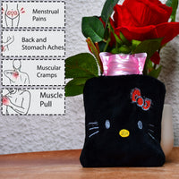 6513 Black Hello Kitty Small Hot Water Bag With Cover For Pain Relief Neck Shoulder Pain And Hand Feet Warmer Menstrual Cramps. - Essentials
