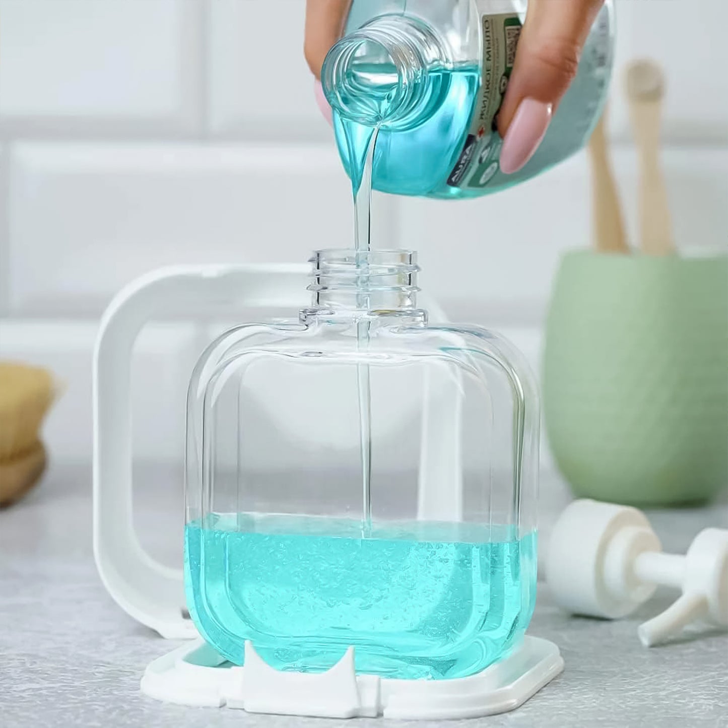 Snap Sink Dispenser Plastic Clear Empty Pump Lotion Bottles (1 Set) - Essentials