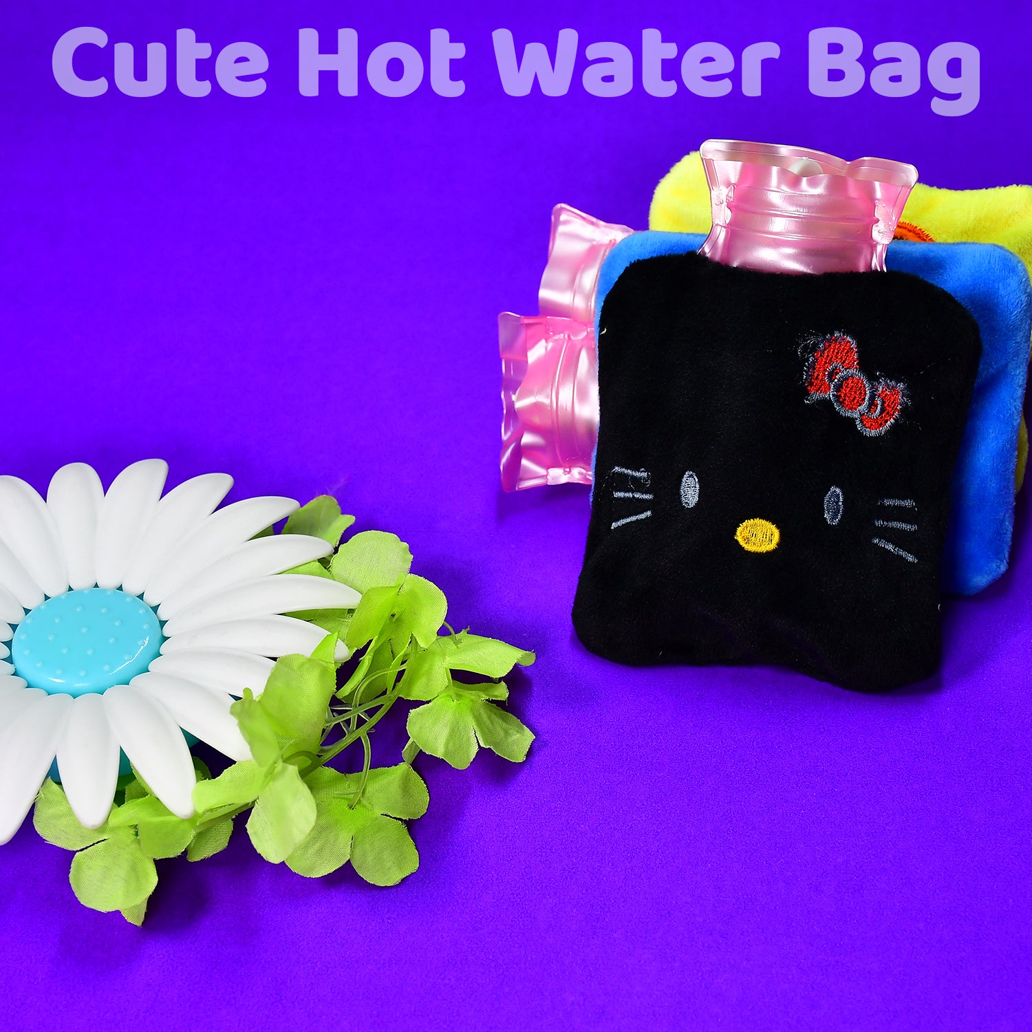 6513 Black Hello Kitty Small Hot Water Bag With Cover For Pain Relief Neck Shoulder Pain And Hand Feet Warmer Menstrual Cramps. - Essentials